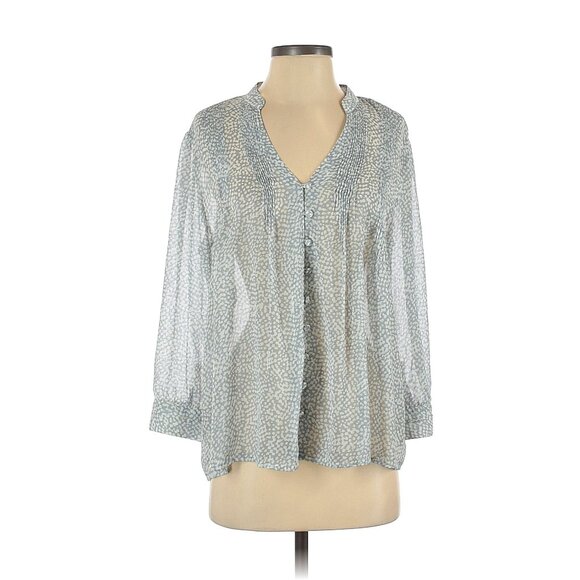 Kenar Women’s Sheer Peasant Baby Doll Flowy Button Down 3/4 Sleeve Blouse Small - Picture 1 of 2